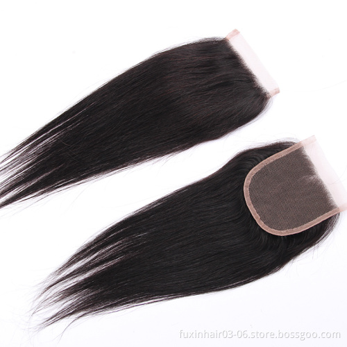 Unprocessed Dark Brown Silk Top Skin Lace Closure Double Drawn Straight Human Hair